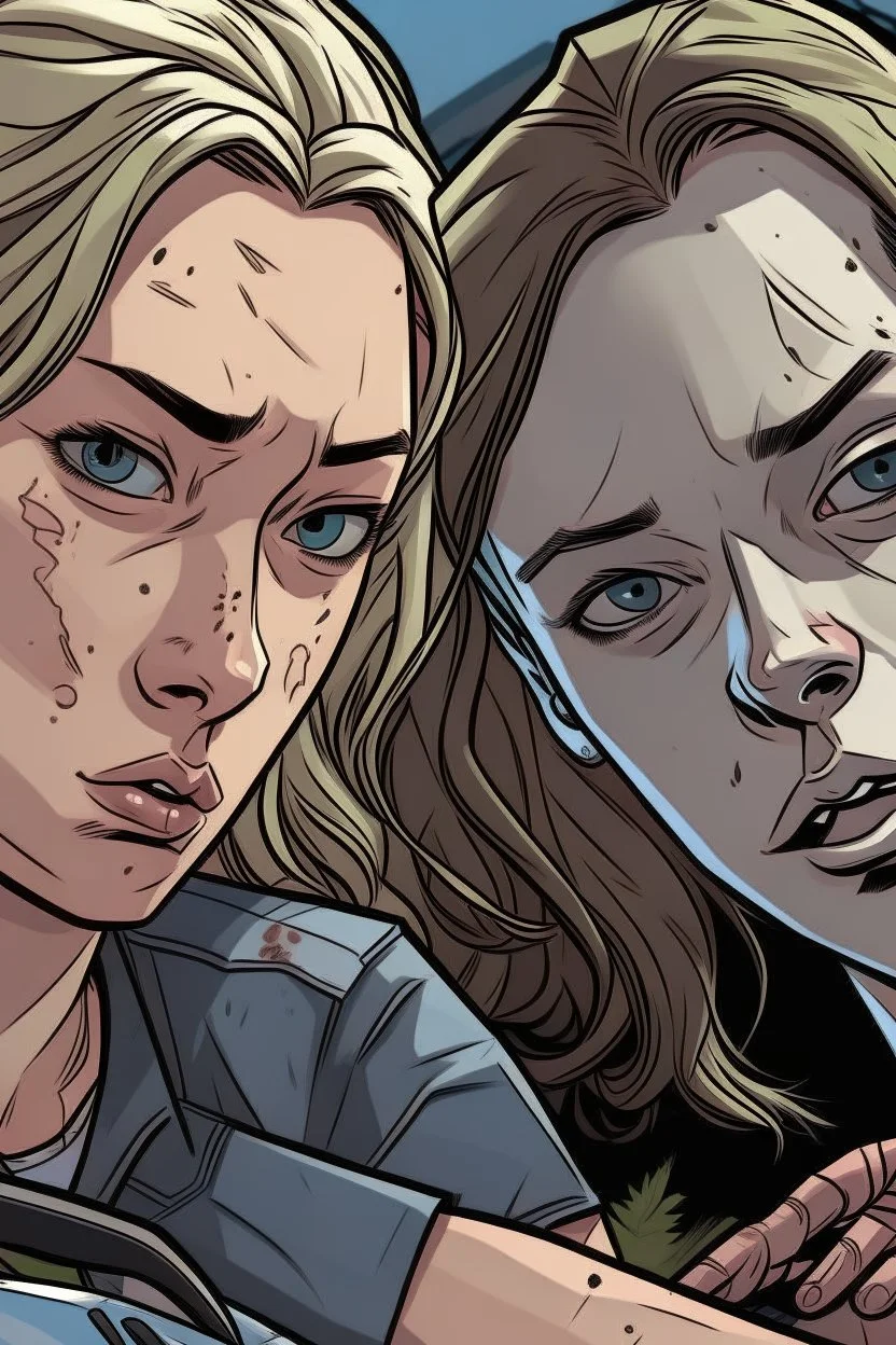 yakın 2 kız arkadaş The walking death tarzı 2D uzak uzaktan görünüm