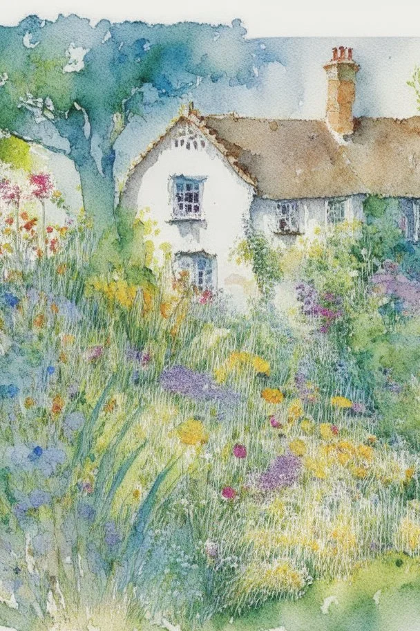 abstract watercolour english cottage garden in the style of picasso centred