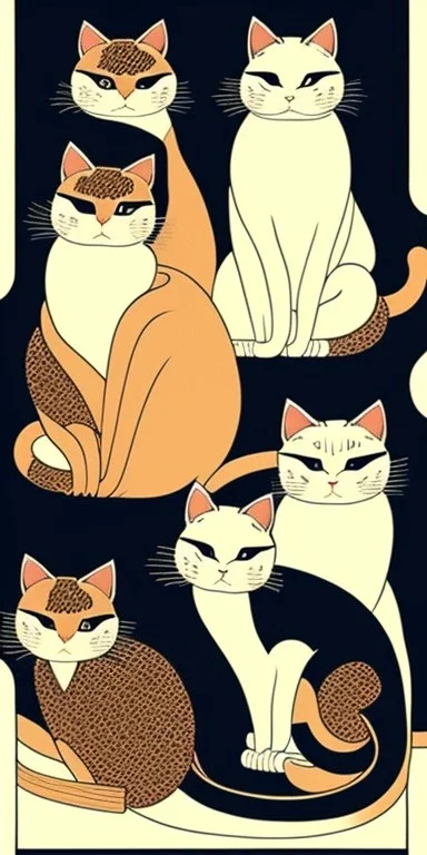  a group of cats that are on top of each other, a poster by Nōami, ukiyo-e, anime aesthetic, minimalist.