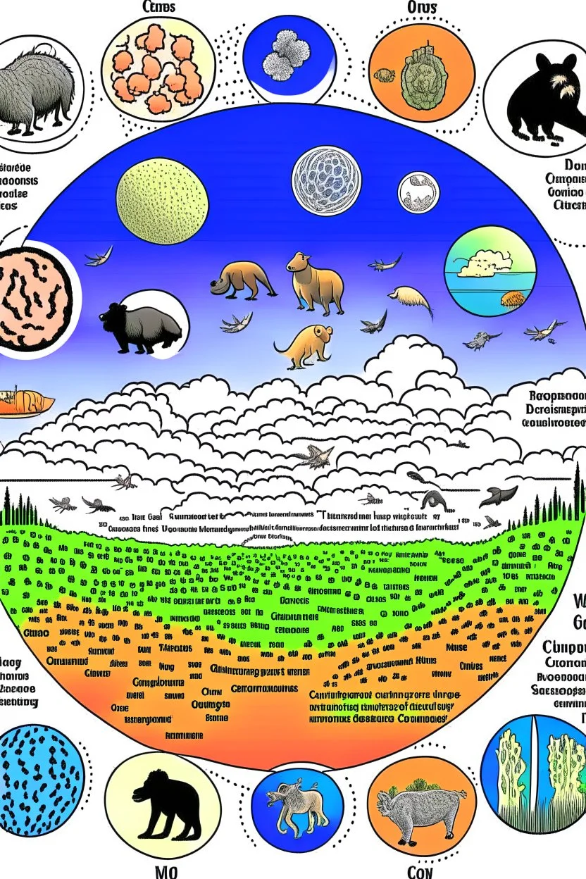 Ilustrasi yang secara visual menunjukkan bagaimana karbon dioksida dan gas-gas yang lain dari aktivitas manusia yang merusak lapisan ozon dan hewan-hewan terancam punah karena lapisan ozon terdegradasi