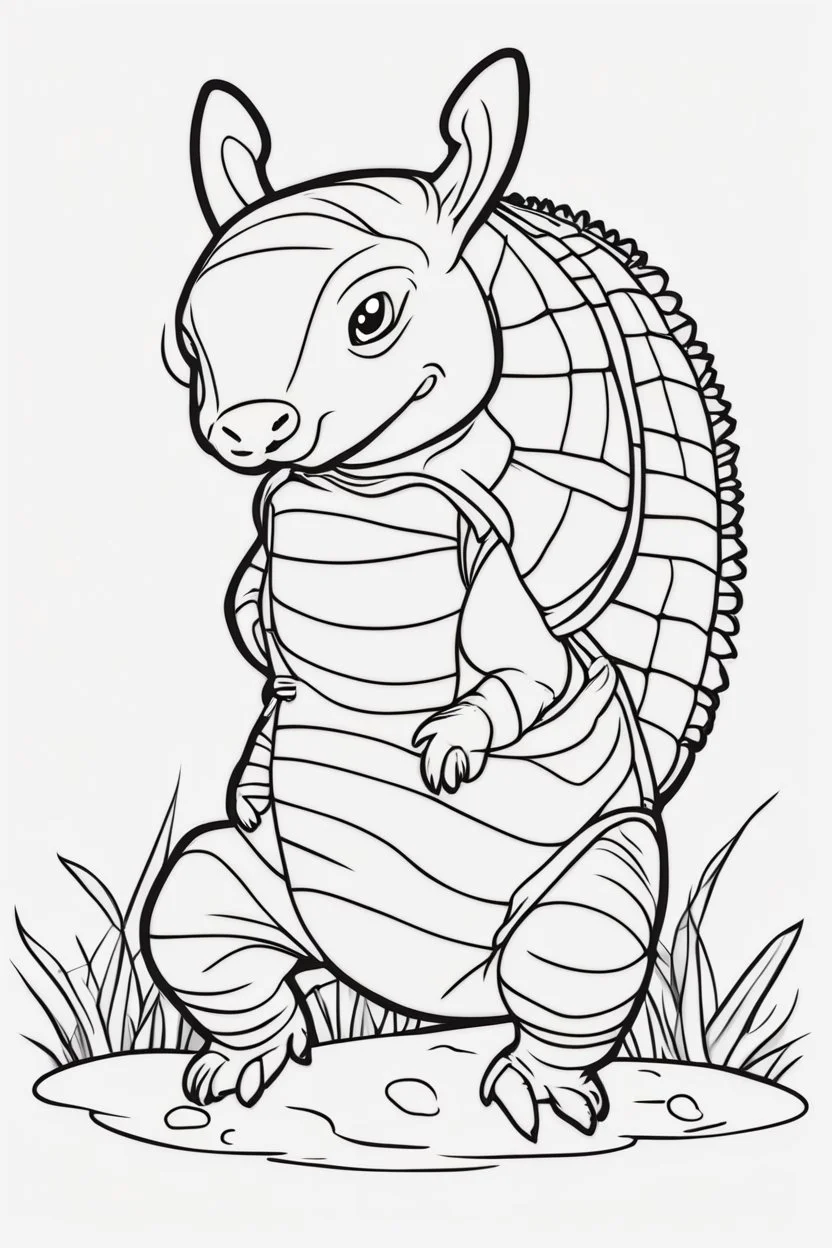 Outline art for cute coloring pages with armadillo full body, white background, sketch style, only use outline, clean line art, no shadows and clear and well outlined.