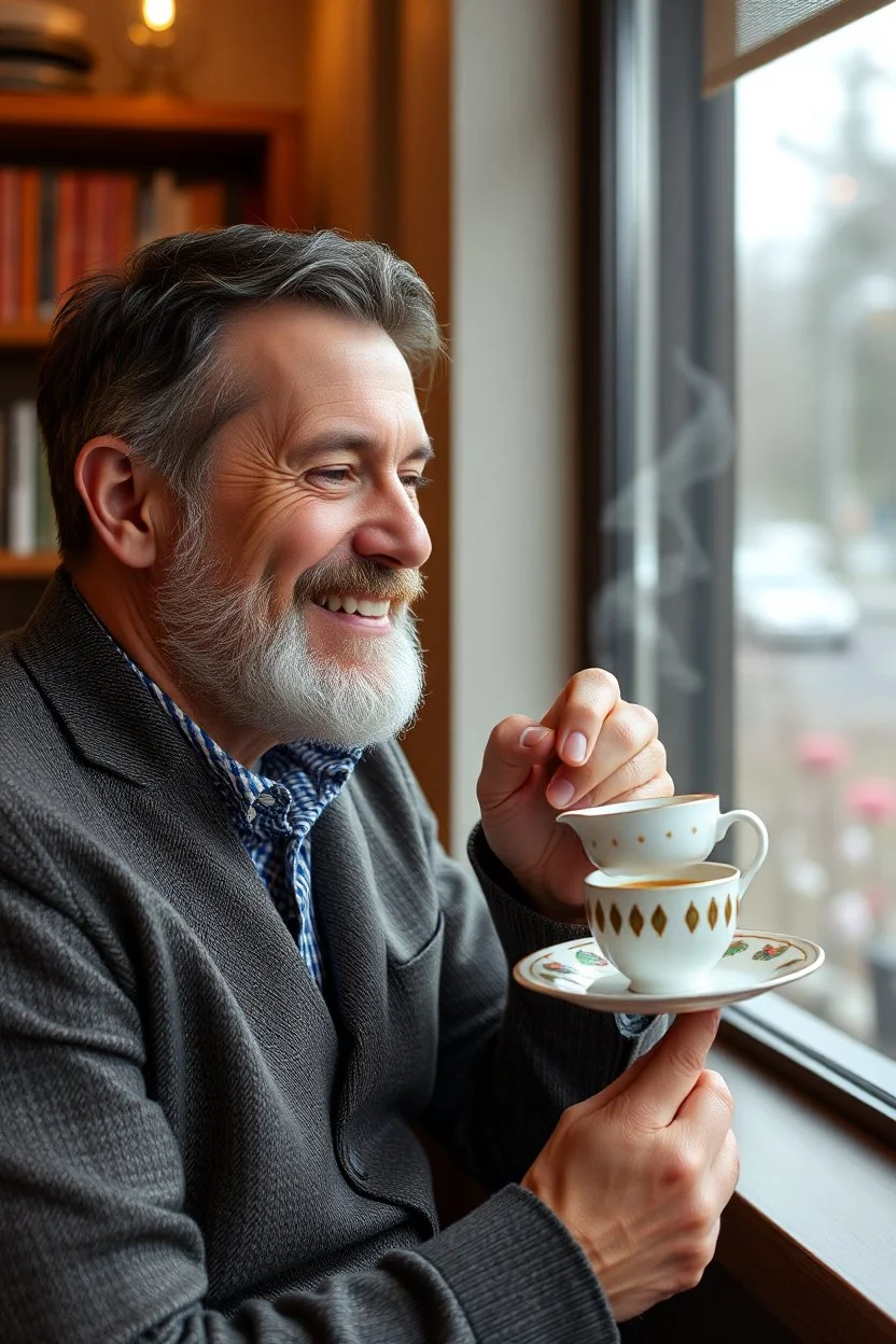 a man enjoying high tea by himshelf