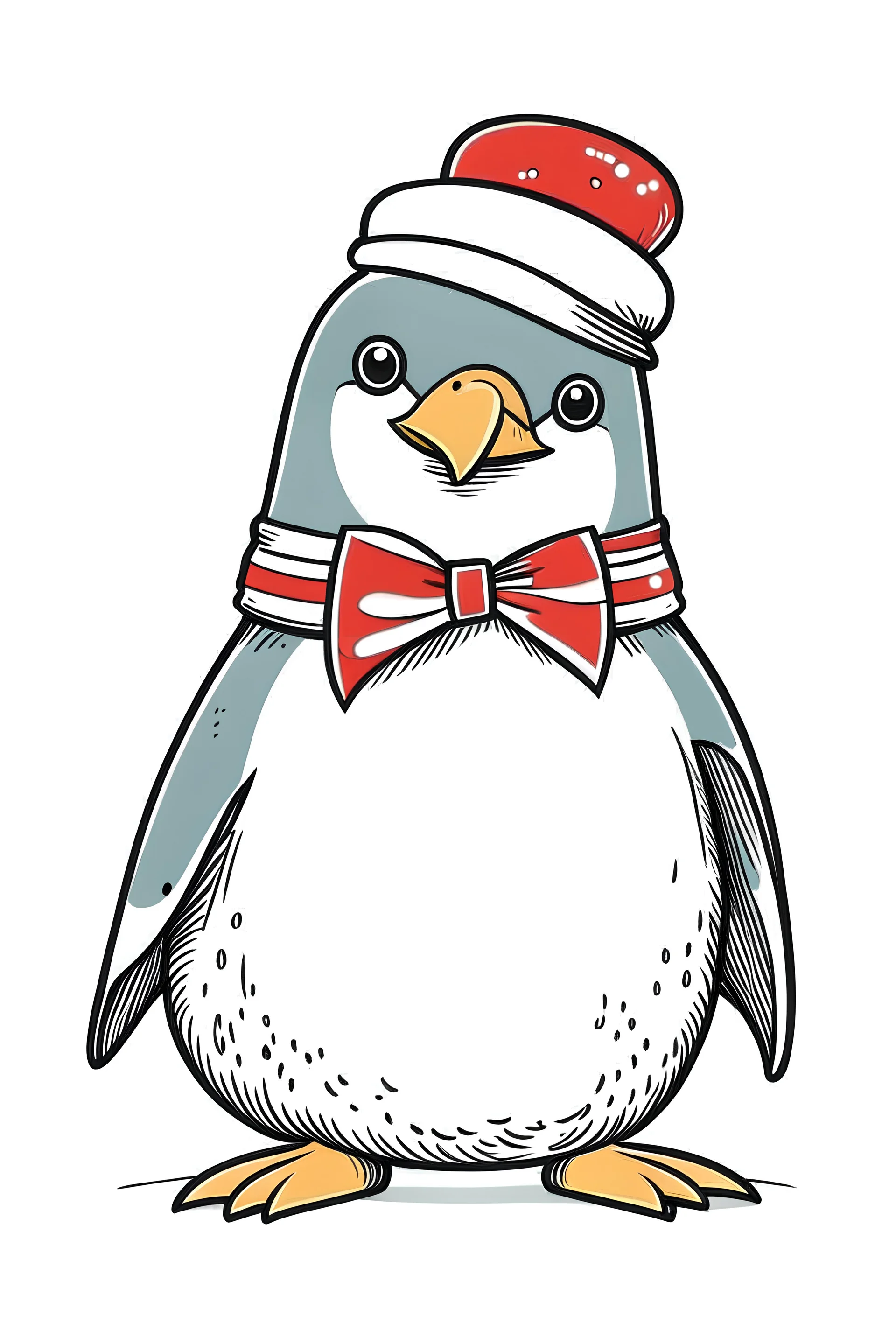 Penguin Christmas ,clean line art,no shadow, white background, only outline