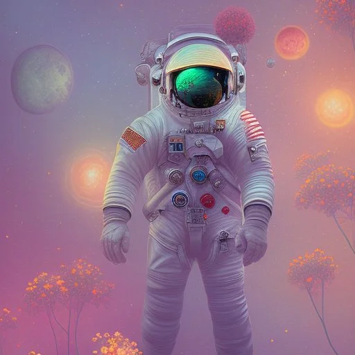 "floral astronaut" hand-drawn digital art, flowers everywhere, colorful garden, beautiful galaxy, REALISTIC, anime, 4k, high resolution, full details, 2560x1600