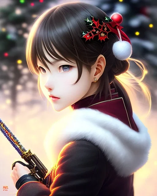 Detailed cute happy anime Kunoichi Christmas boy, Christmas colours, intricate details, full body portrait, keep head in frame, slight smile, black Japanese motif, concept art, highly detailed, digital painting, concept art, sharp focus, illustration, art by Yoji Shinkawa, WLOP and greg rutkowski and alphonse mucha and artgerm and yanjun Chen and Junji ito and Makoto Shinkai, HDR, octane render