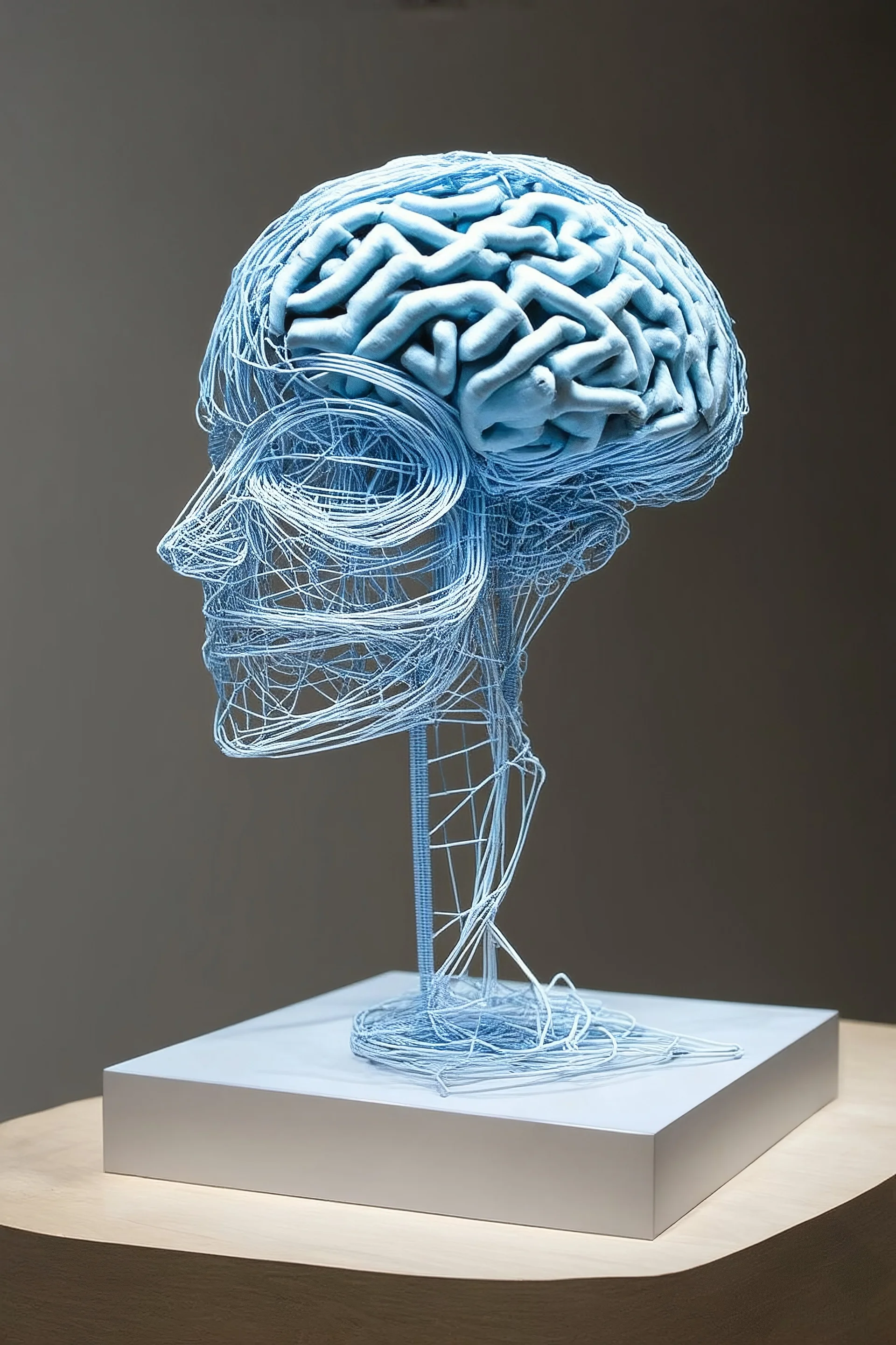 a sculpture made with wire and tissue paper as to represent in 3D aspects of neurographic art