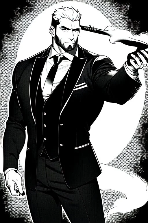 businessman smoke cigar in the dark, greyscale