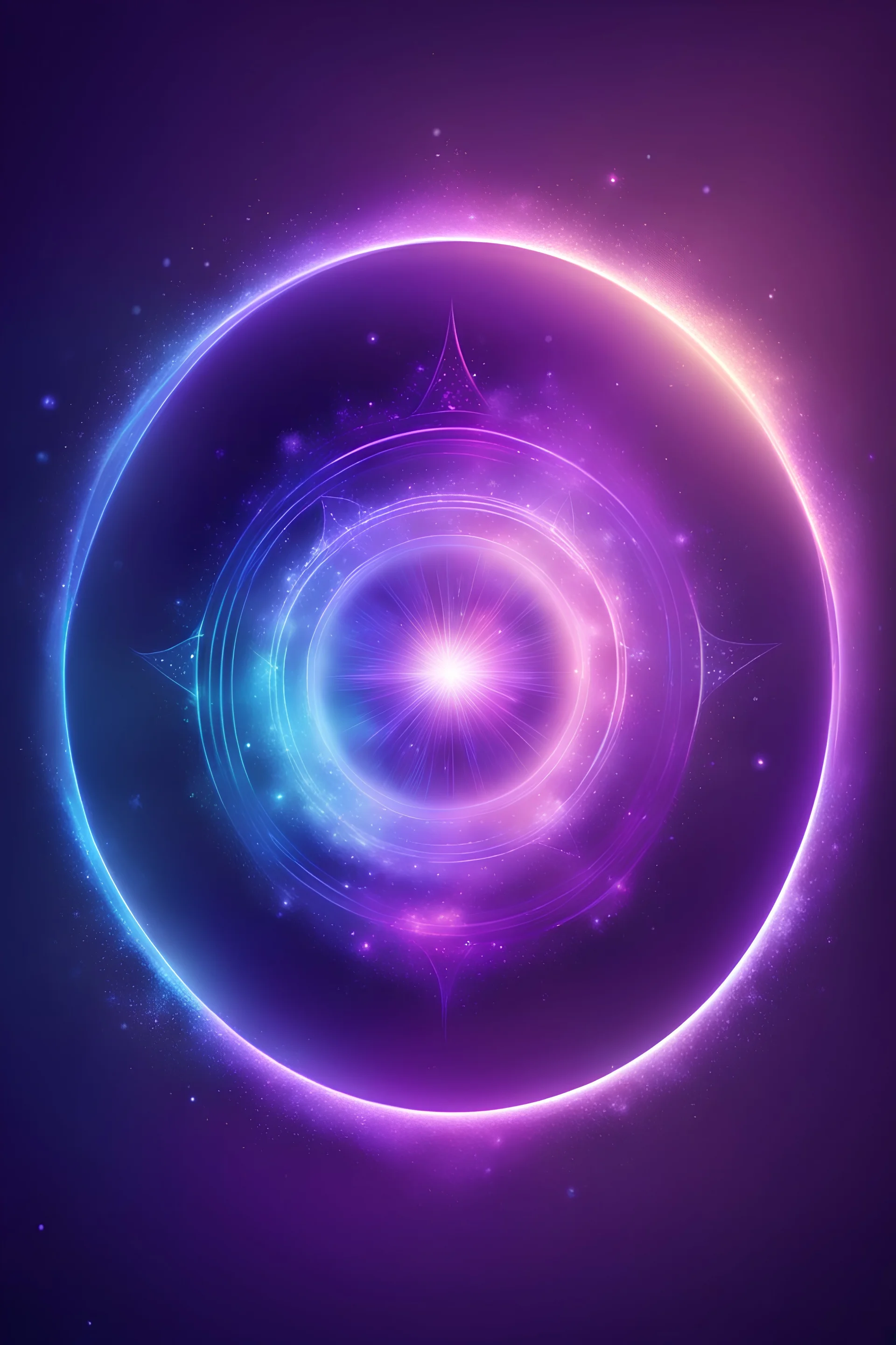 glowing aura magic circle purple and blue, soft gradient sparks flying, Text Aura in front