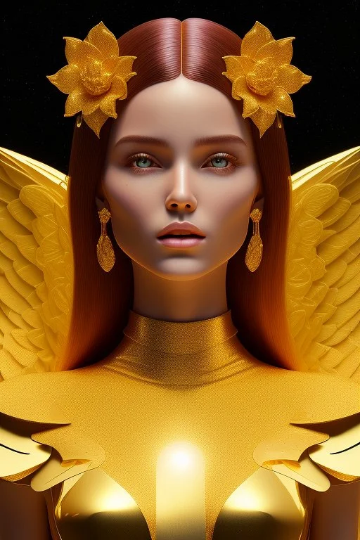 Flower, face,angel, blondie, beautiful place,amazing, cosmic, colors, planet, gold, realistic, photo real, stars night, detailed, high contrast, 8k high definition, unreal engine 5, extremely sharp detail, light effect, light background