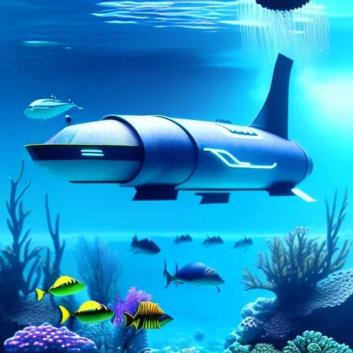 fullbody Drawing of 'Ultra Futuristic style concept Submarine',underwater,three quarters view,Futuristic design study, toned colors,16k