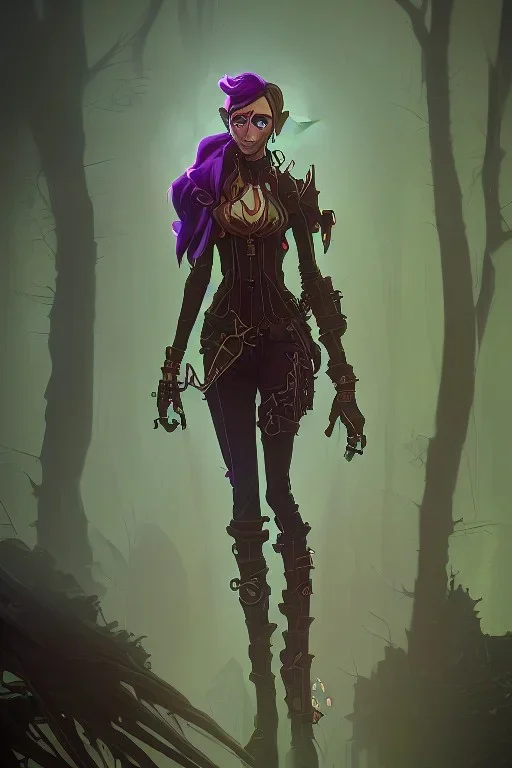 steampunk elf in a neon dystopian forest