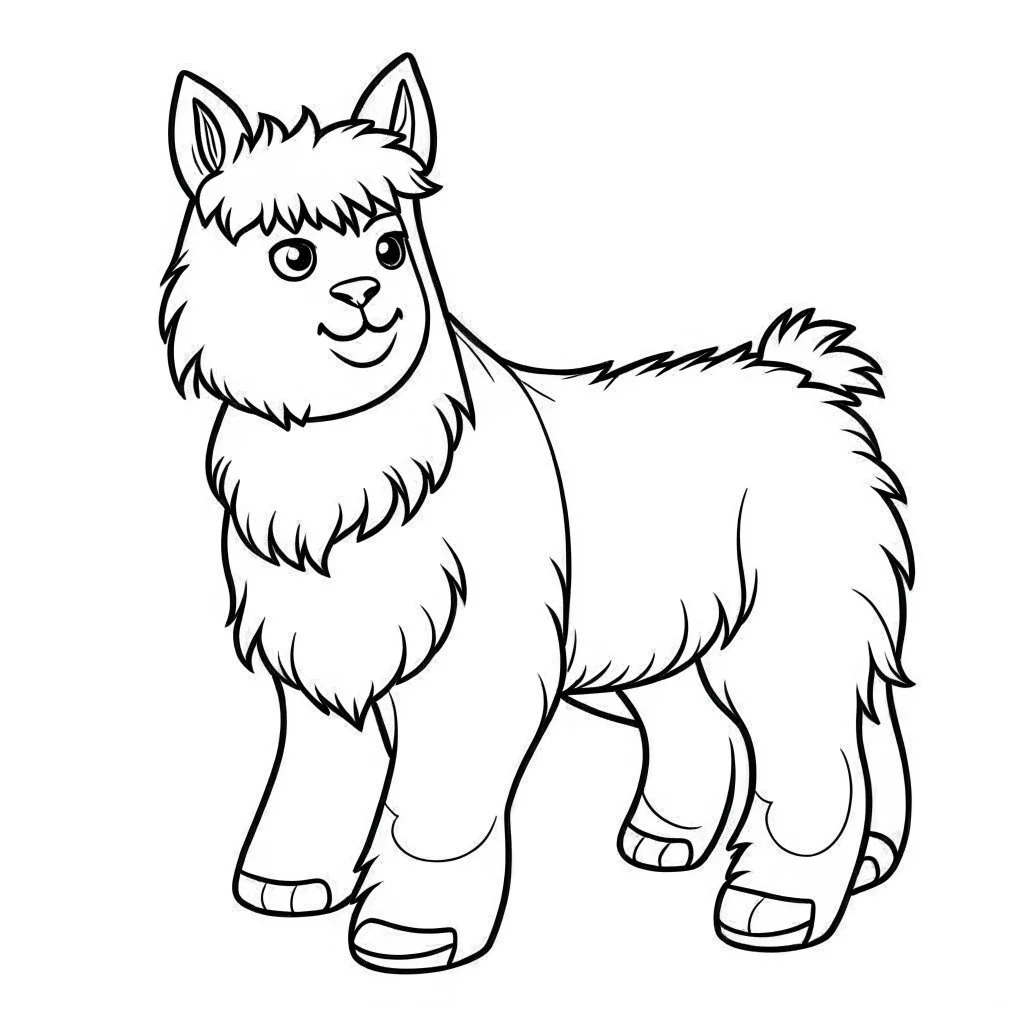 coloring page for kids, simple alpaca with black and bold lines