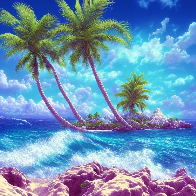 1980's aesthetic vaporwave ocean waves with palm trees