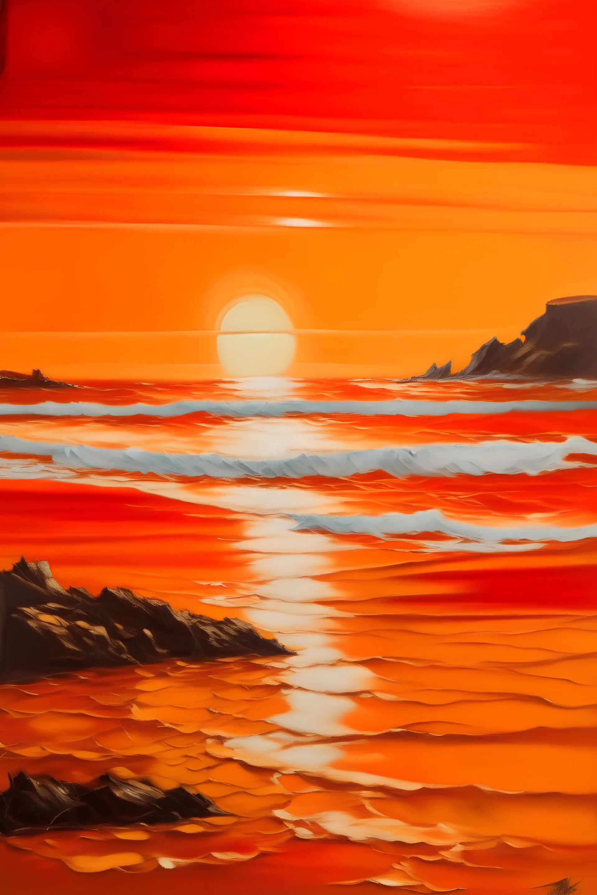 a fantastic sea view painted in orange tones