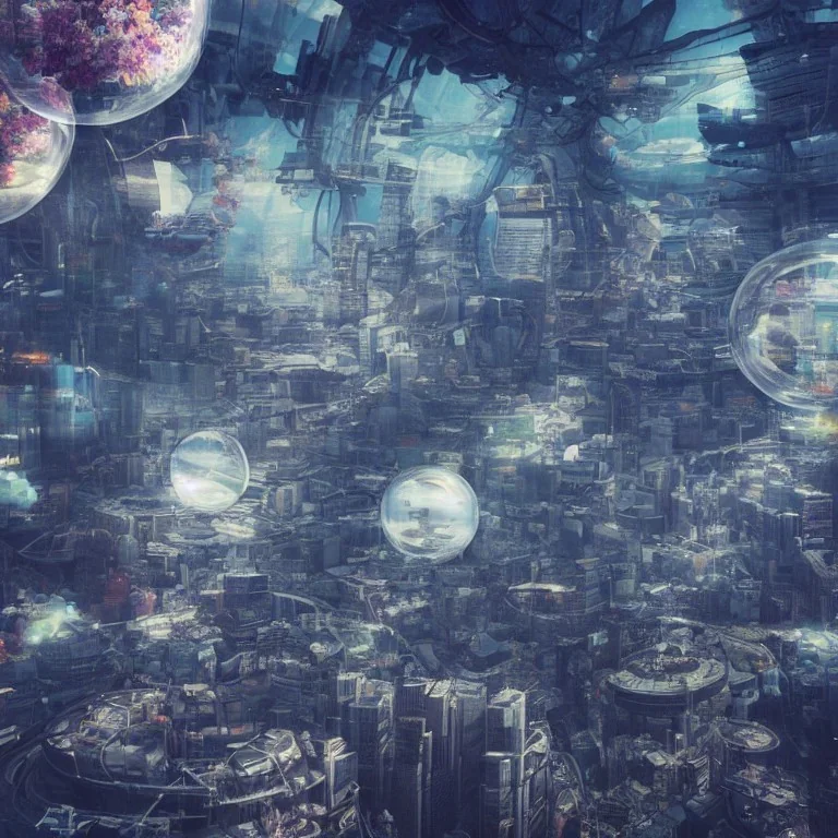 close-up Tokyo inside a bubble floating in outer space, 8k resolution, high-quality, fine-detail, intricate, digital art, detailed matte, volumetric lighting, illustration, 3D octane render, brian froud, howard lyon, selina french, anna dittmann, annie stokes, lisa parker, greg rutowski