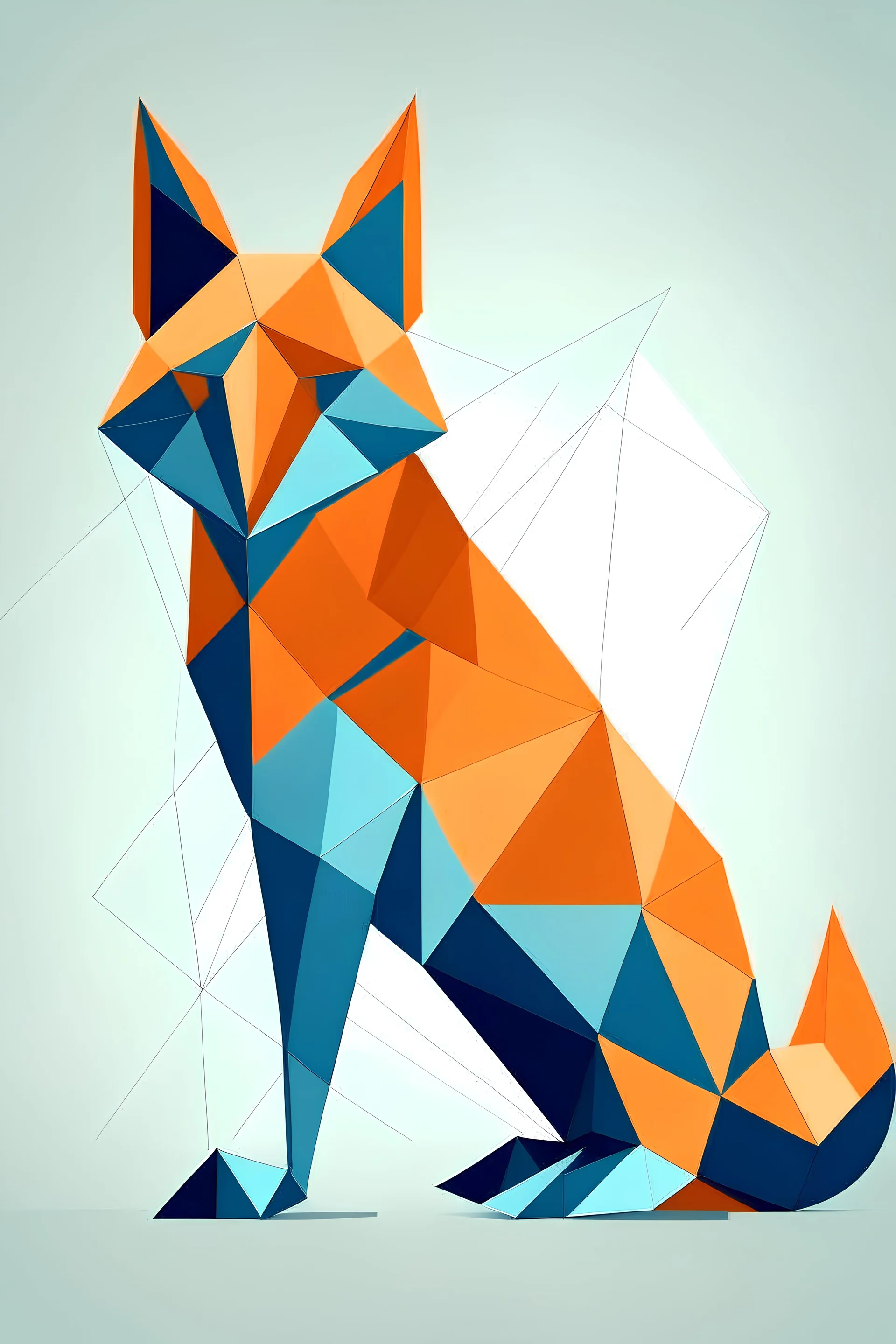 geometric fox with 2 regular polygone and 5 rectangular triangles with an symmetrical axe easy