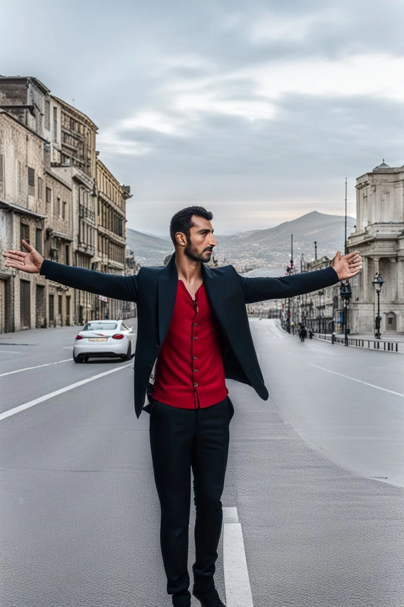 A full-body shot of a young azeri man