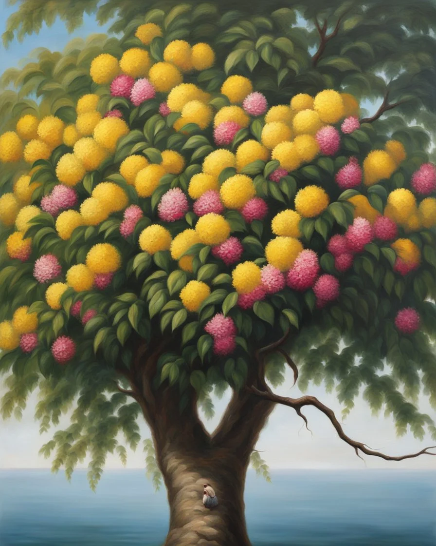 Guayacánes con florez amarillas y rosadas, árbol, Calidad ultra, pintura al óleo, vista frontal, hiperdetallada, hiperrrealista, 8k 3D