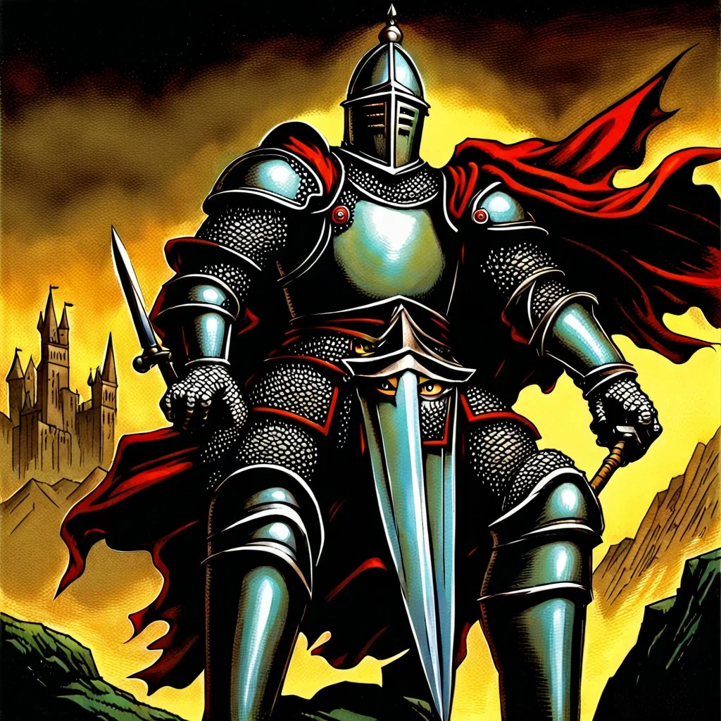 90's TCG art retro fantasy art of a heroic epic knight