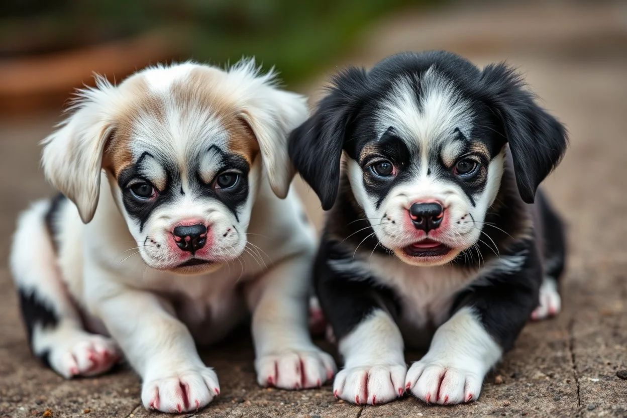 Evil Clown Puppy, two puppies in Insane Clown Posse black and white face paint, ICP,