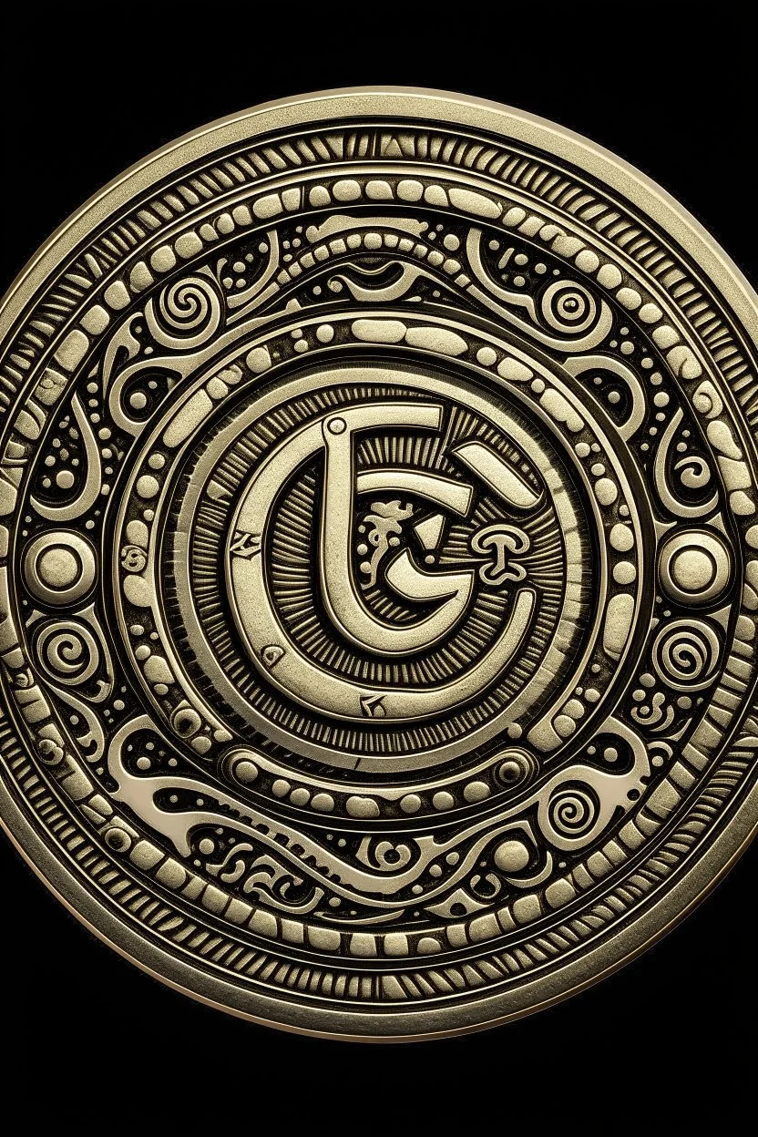 the Latin cross, aum letter, crescent and star, yin and yang, torii gate, khanda, star of david, dharma chakra all merged into one design for a coin
