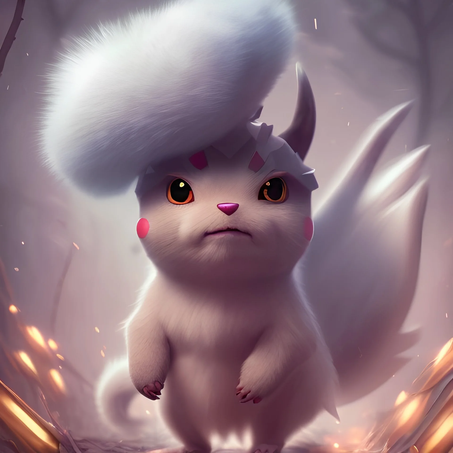 Cute Mysterious Pokémon,Ambiance dramatique, hyperrealisme, 8k, high quality, great details, within portrait, illustration