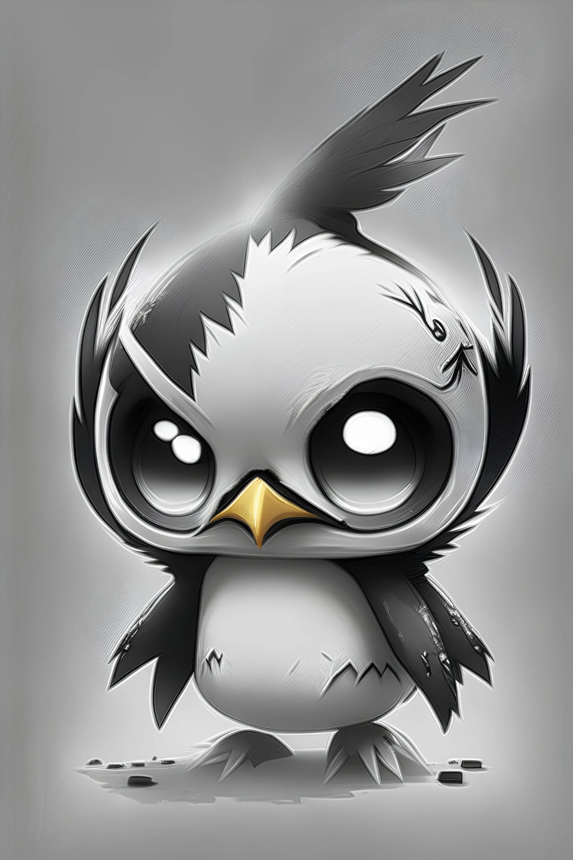 chibi penguin demon black and white