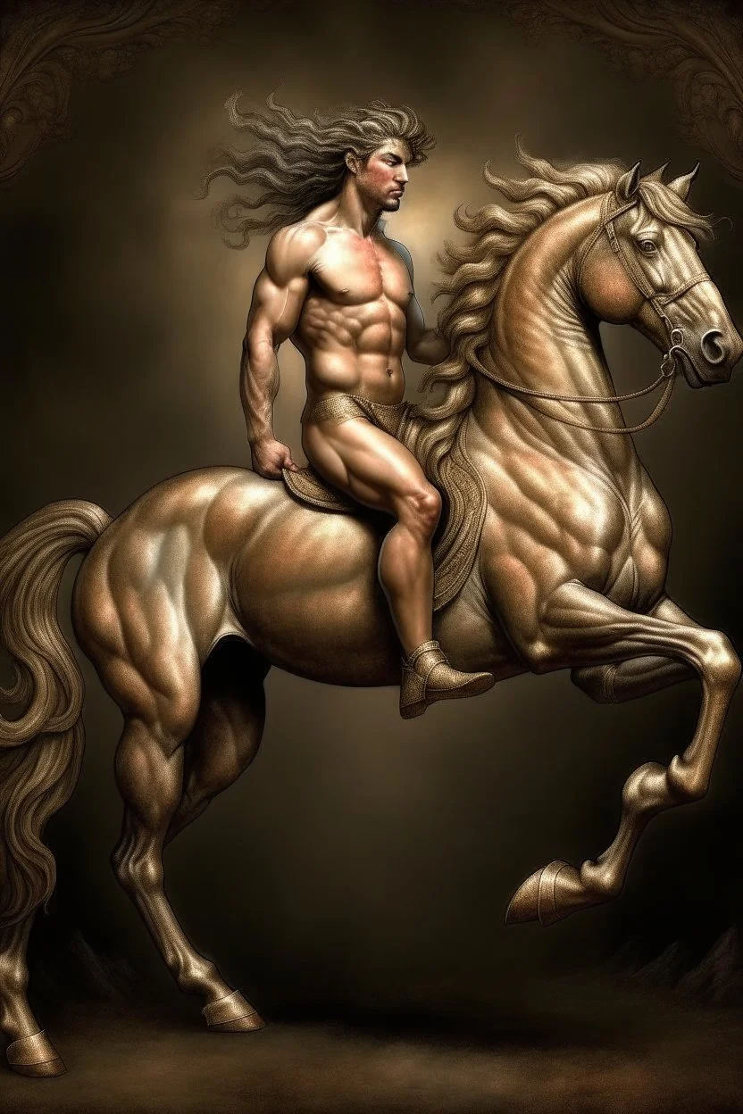 The magnificent and ethereal creature known as the centaur a glorious melding of equine and human form captivates the imagination with its majestic presence as its powerful equine body akin to the untamed wildness of the open fields harmoniously merges with the dignified human upper torso evoking a sense of grace and mystique that leaves all who behold it in awe and wonder