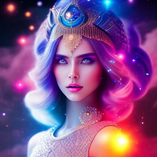 cosmic woman,highly detailed, hyper-detailed, beautifully color-coded, insane details, intricate details, beautifully blue color graded, Cinematic, Blue Color Grading, Editorial Photography, Depth of Field, DOF, Tilt Blur, White Balance, 32k, Super-Resolution, Megapixel, ProPhoto RGB, VR, Half rear Lighting, Backlight, non photorealistic rendering