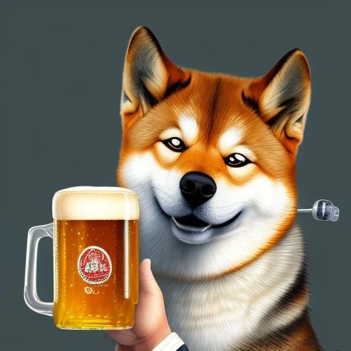 Doge, shiba inu, drinking german beer, silly face