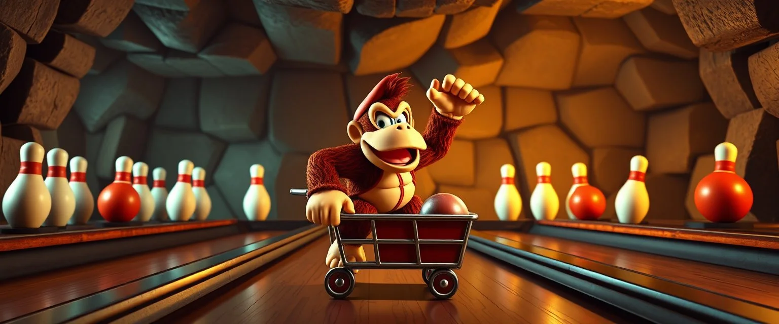 donkey kong bowling stage, in mine, with a cart