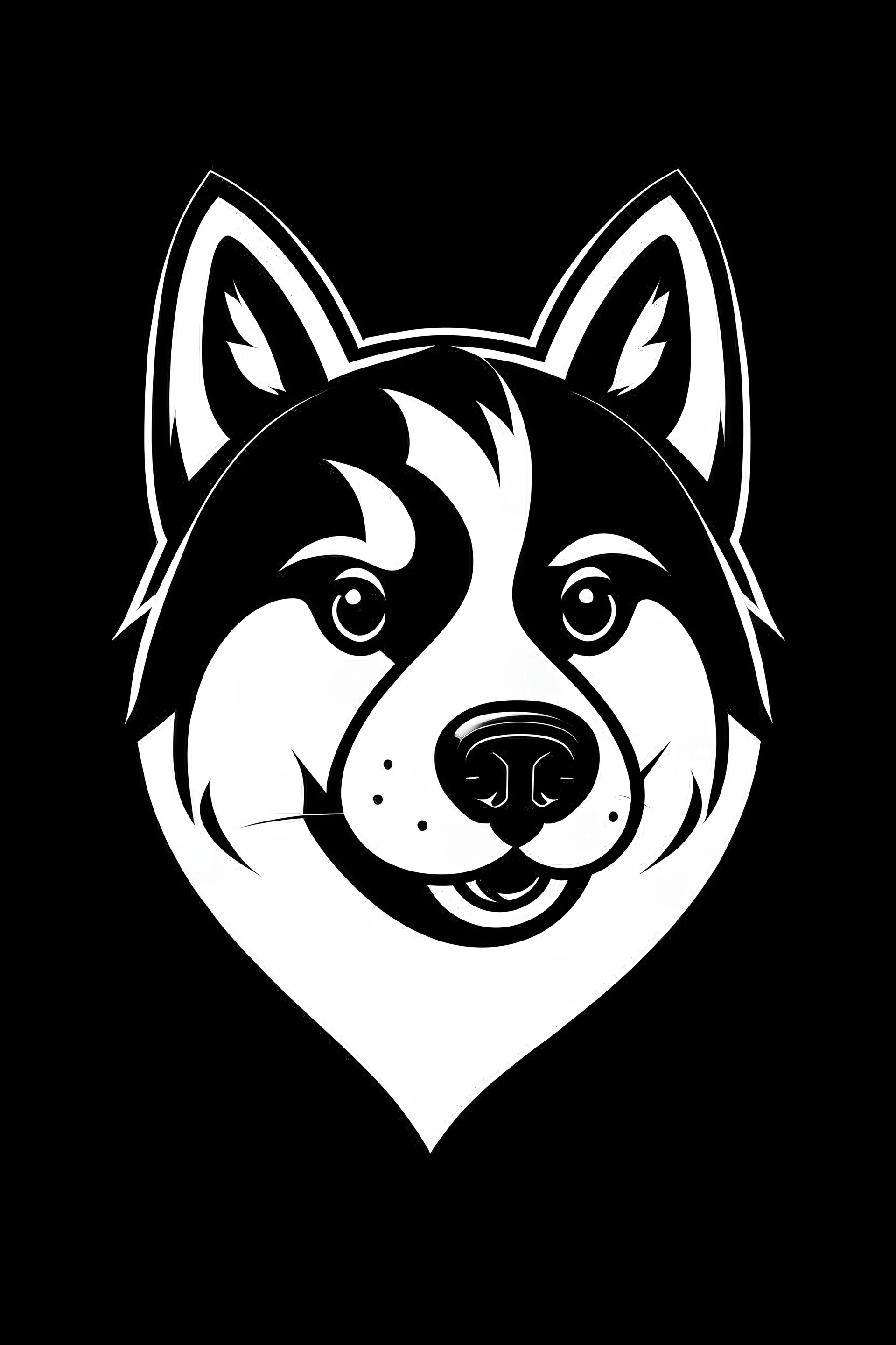 creates a logo of a cryptocurrency style shiba inua husky face black and white