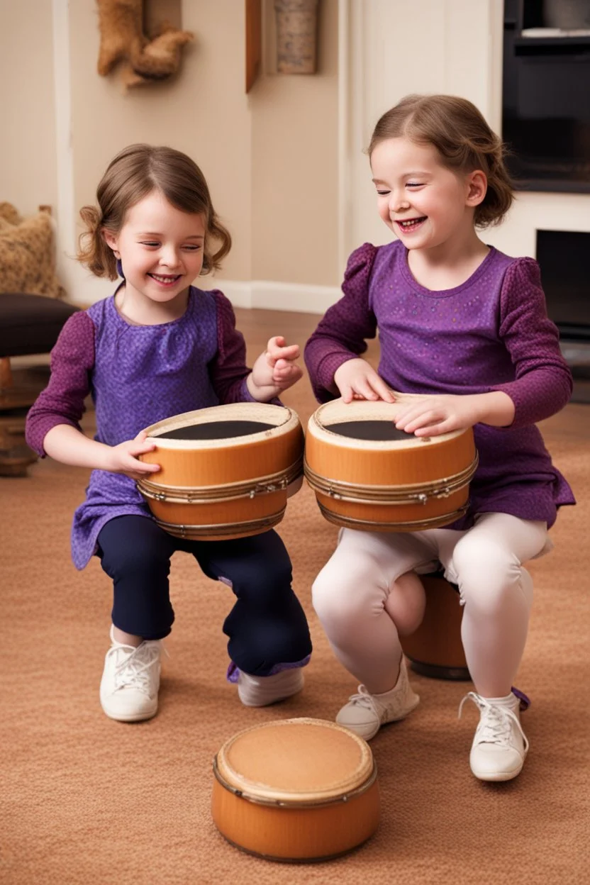 Scarlett and Violet playing the bongos together