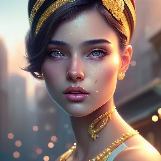 portrait of leonidas as a cute woman, city background ,4k, Highly Detailed, perfect eyes, Digital Illustration, Cinematic Lighting, Realistic, Sharp Focus, Centered, Beautifully Lit, Bioluminescent by Stanley Artgerm Lau