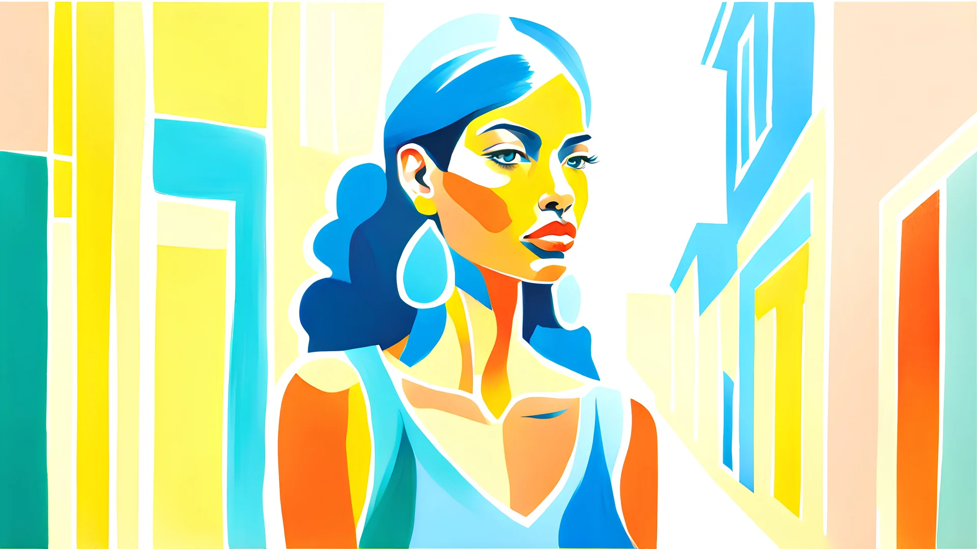 A captivating front view artwork in the vibrant style of gouache painting, showcasing the striking portrait of a woman in her mid-twenties. The intricate brushstrokes bring out the depth and character of her face, capturing her unique features with remarkable detail.