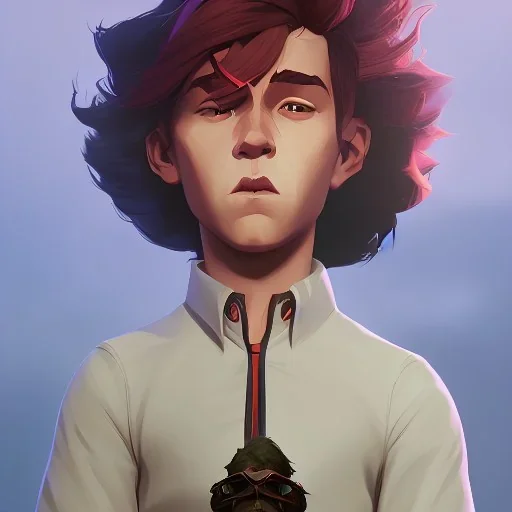 Portrait of a kid with his magical gargoyle by Nick Harris