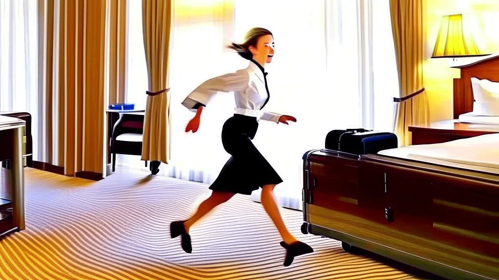 hotel housekeeping running away with a suitcase