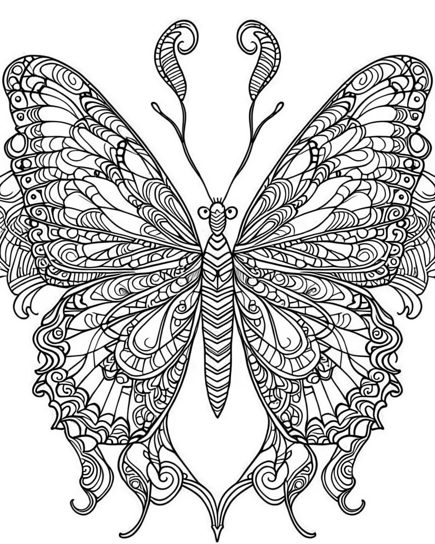 Page coloring book, mandala butterfly, white Background, clean line art