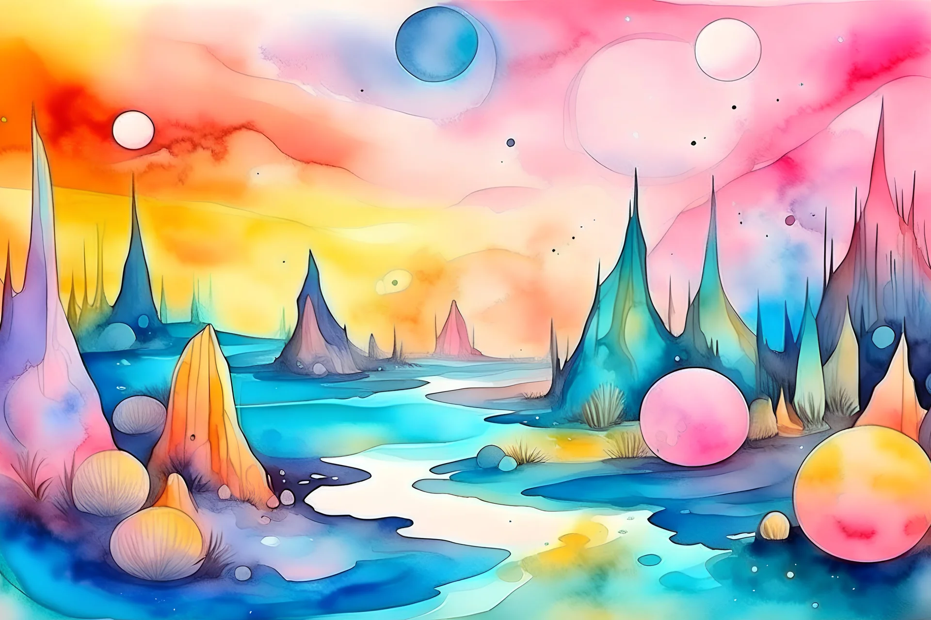 watercolor mističen svet na drugem planetu