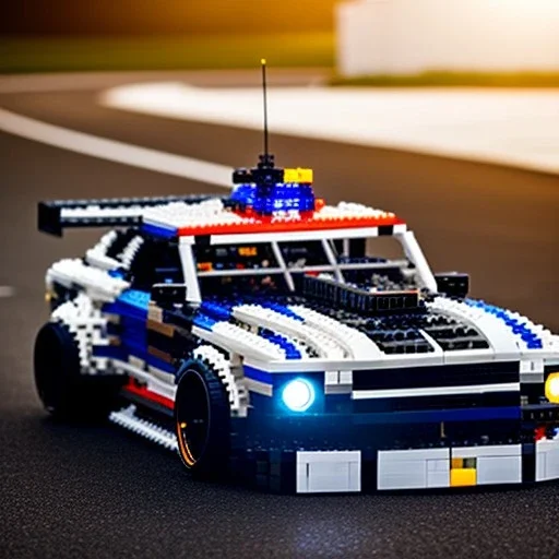 car built with legos, bumper, headlights