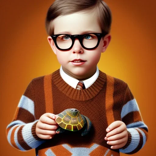 Peter Billingsley chubby kid Tortoise-shell glasses, Holding a ((Darkredbarsoap)) in his hand, brown argyle sweater