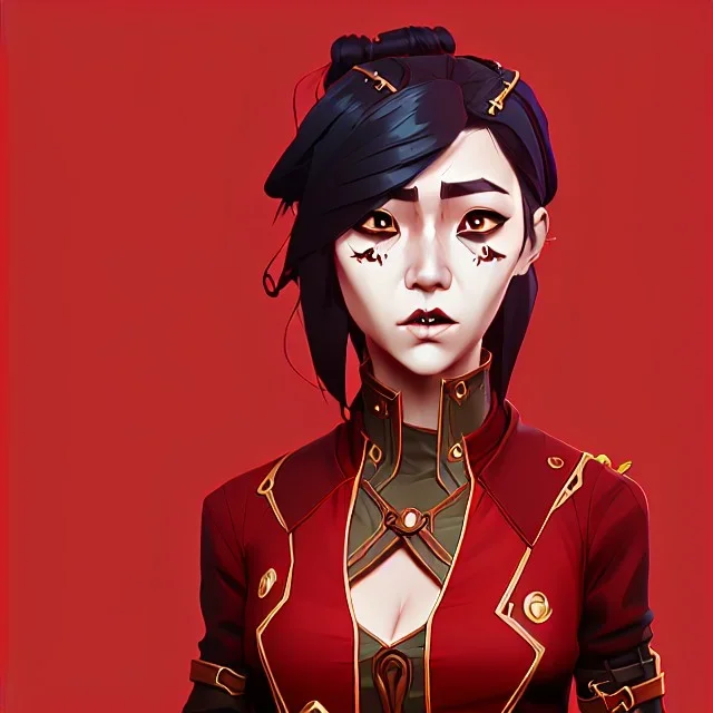 portrait of South Korean woman dressed in red, steampunk