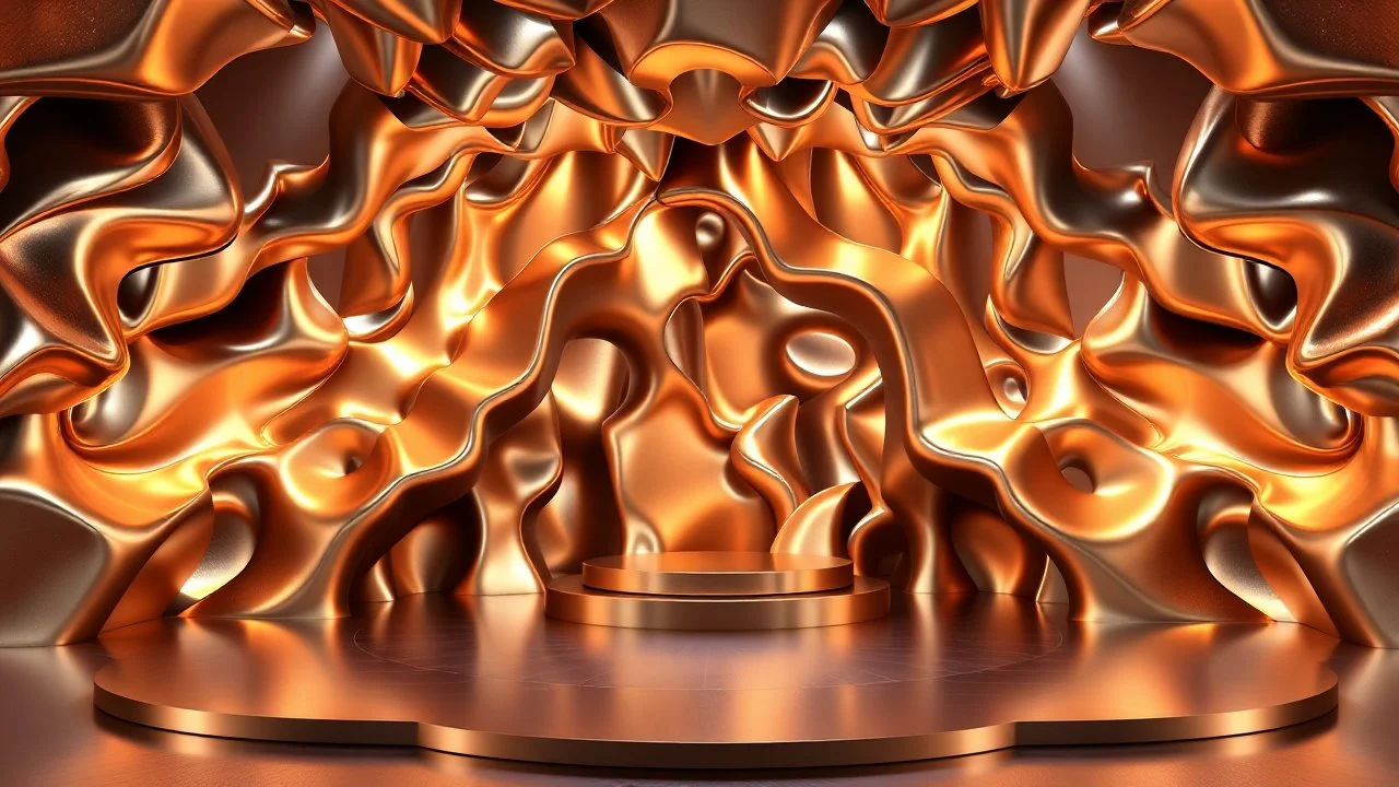 a 3D recursive stage structure made of metallic color 3d fractal like stuctures, dynamic lights,16 by 9