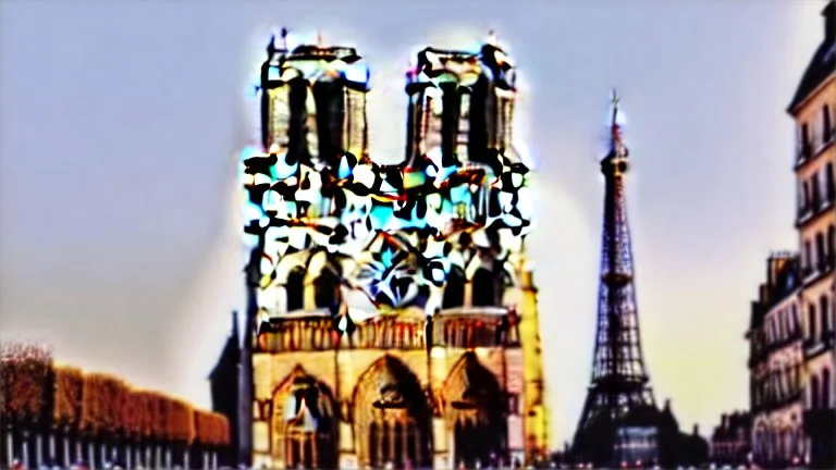 A Tesla semi-truck is racing at top speed, by the Notre-Dame Cathedral, in Paris. CINEMATIC. WIDE ANGLE LENS. PHOTO REAL.