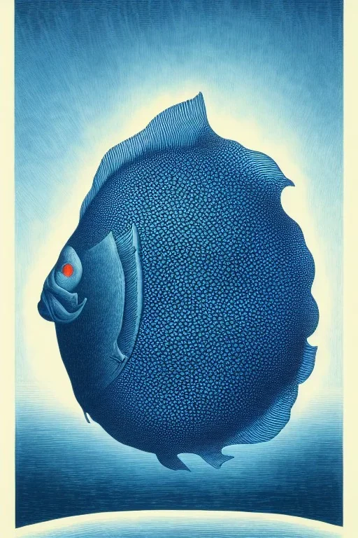 a vibrant ultraclear poster of a a big fish, by rene magritte and laurie greasley, etching by gustave dore, colorful flat surreal, ethereal, intricate, sharp focus, illustration, highly detailed, digital painting, concept art, masterpiece