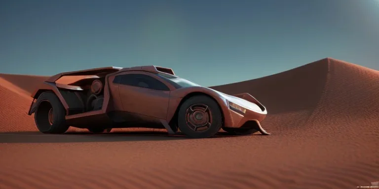 3d rendering. futuristic car. Buried in desert sand. Lost in Time