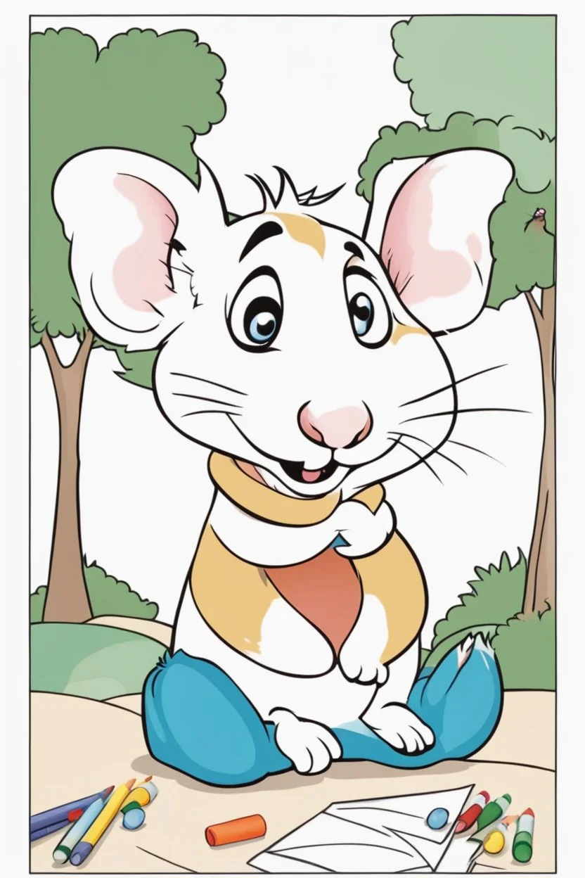 blank colouring book, white blank background, simple picture for toddlers, hamster, disney and pixar style