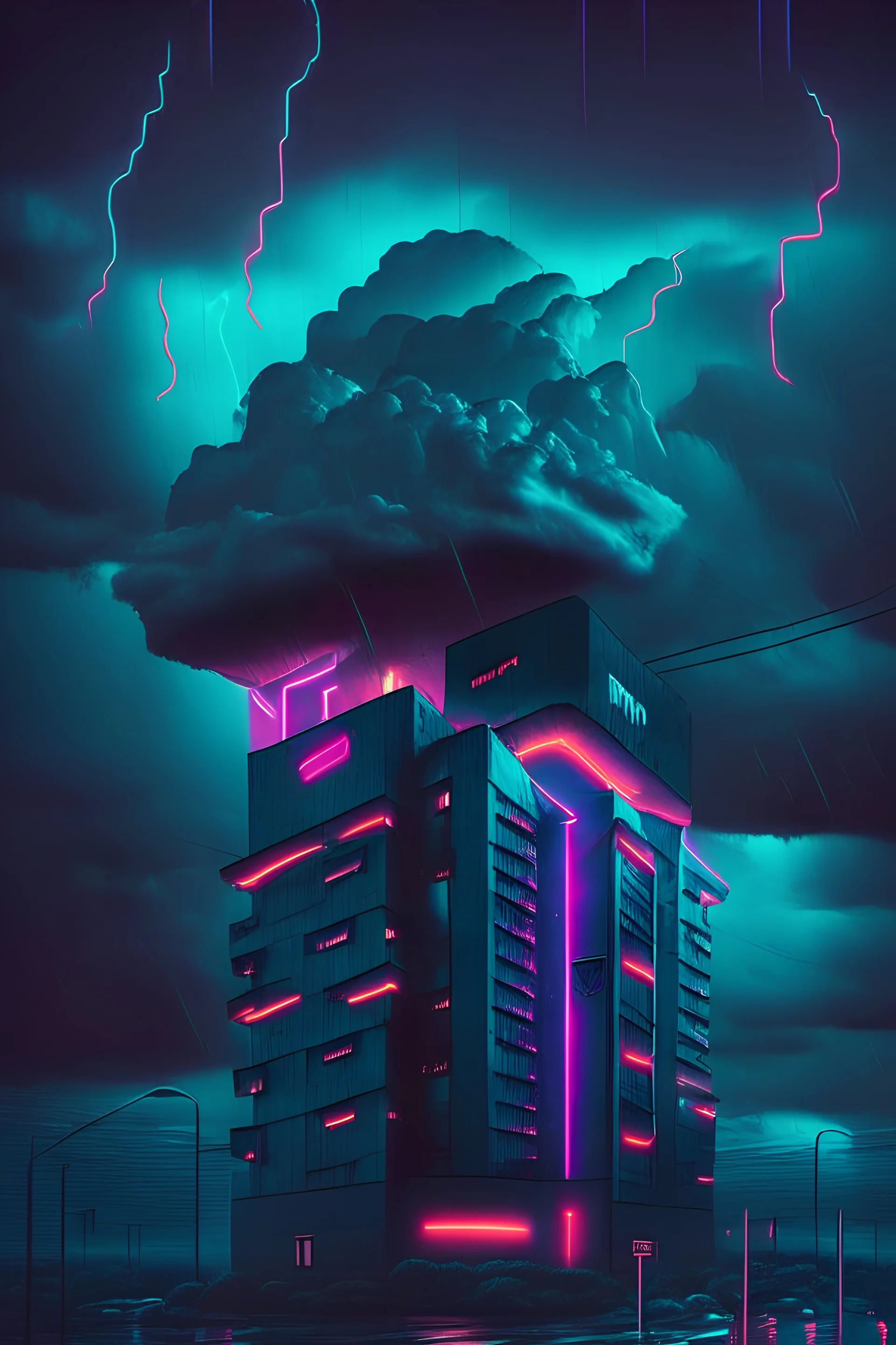 dark clouds with corporate details, neon