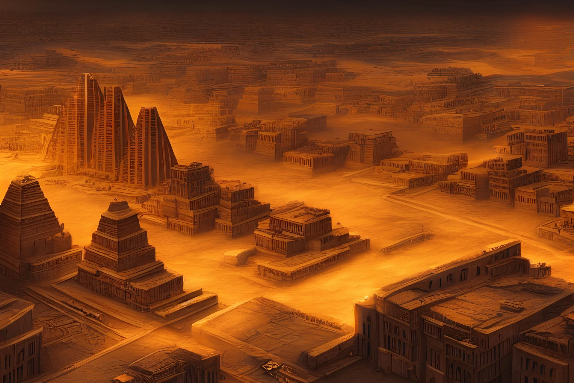 Egyptian city, digital art, breathtaking, golden ratio, extremely detailed, hyper-detailed, establishing shot, hyperrealistic, cinematic lighting,