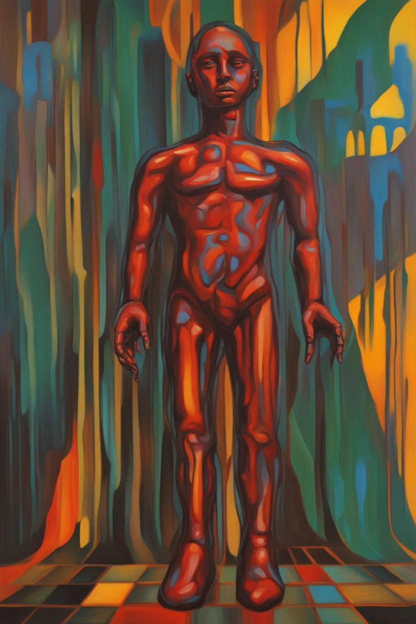 Ultra-Processed Humanoid; abstract art; Acrylic Glazing with deep color; Reverspective; Patrick Hughes